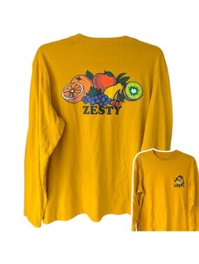 Original Use Mens L Yellow Zesty Fruit Graphic Long Sleeve T Shirt 23.5x28